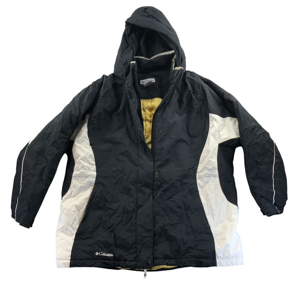 Columbia Women Ski Winter Jacket Size 1X Black Hooded Insulated Quilted Full Zip